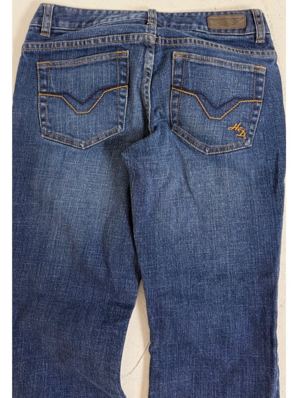 Harley Davidson Blue Denim Bootcut Stretch Jeans Womens Size Petite 2 - Picture 5 of 12